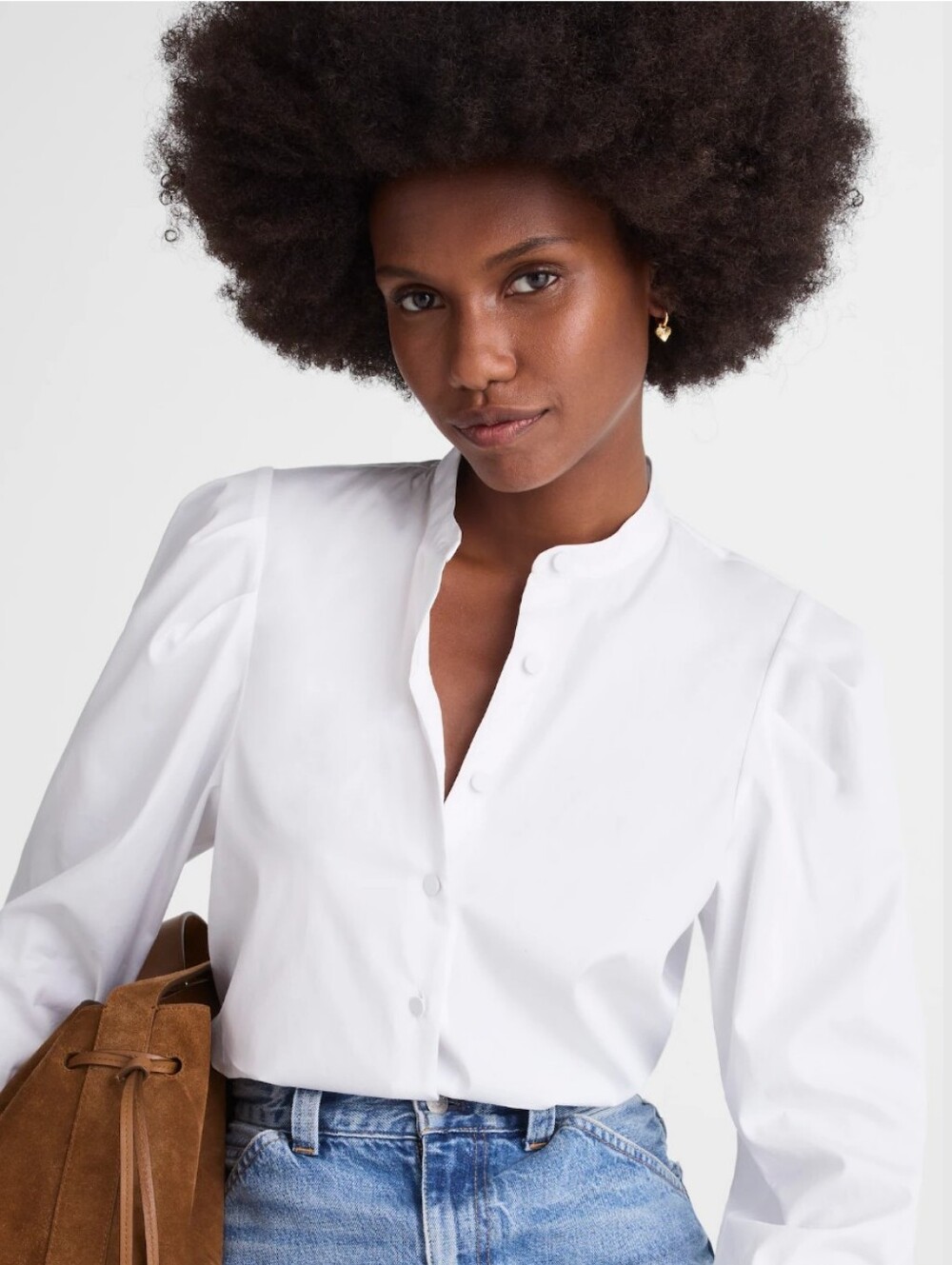 Madewell Puff-Sleeve Button-Up Shirt NW627 Size XS White Cotton